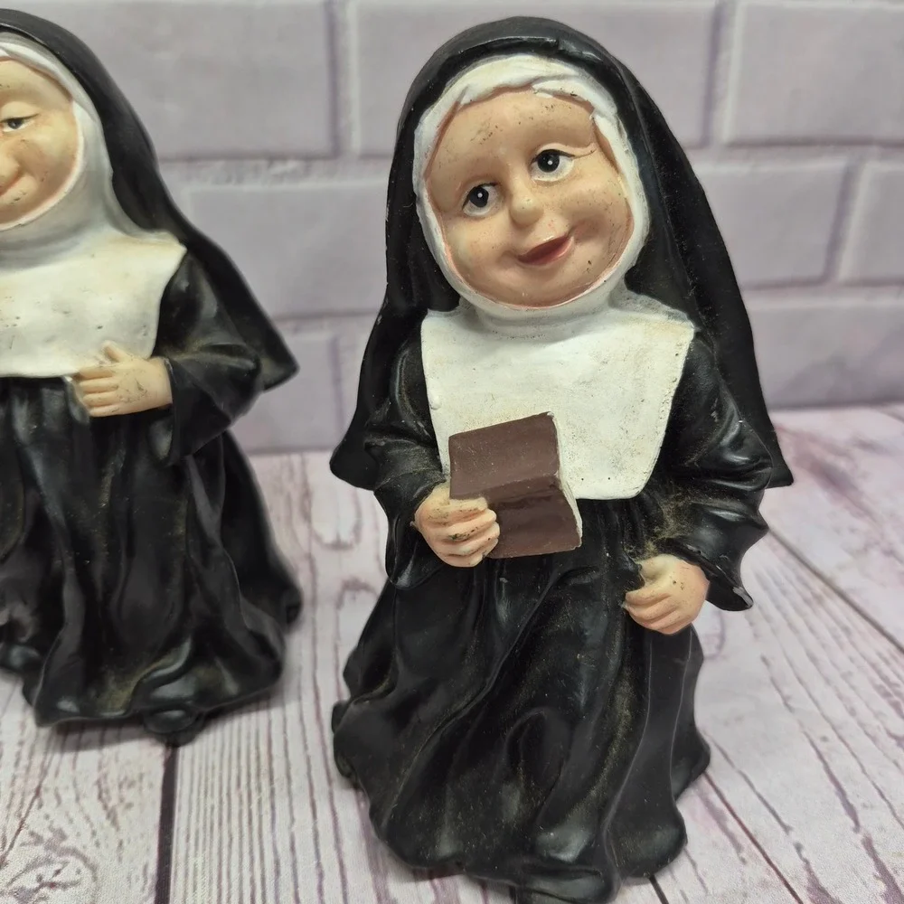 Vintage Set of 4 Singing Nun Figurines Black White Religious Sisters Decor 5in